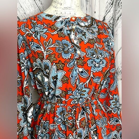 LOFT Coral Floral Shirt Dress Half Button Tie Belt PS - Picture 2 of 9